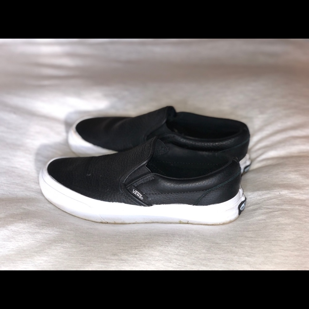 Black Leather Slip on Vans